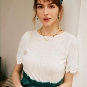 RIHOAS puff sleeve round neck white tee